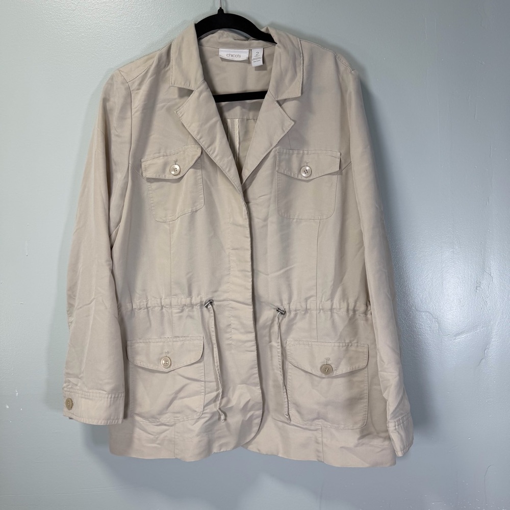 Chico's Tan Modal Blend Drawstring‎ Utility Field Jacket 2 L 1C201799